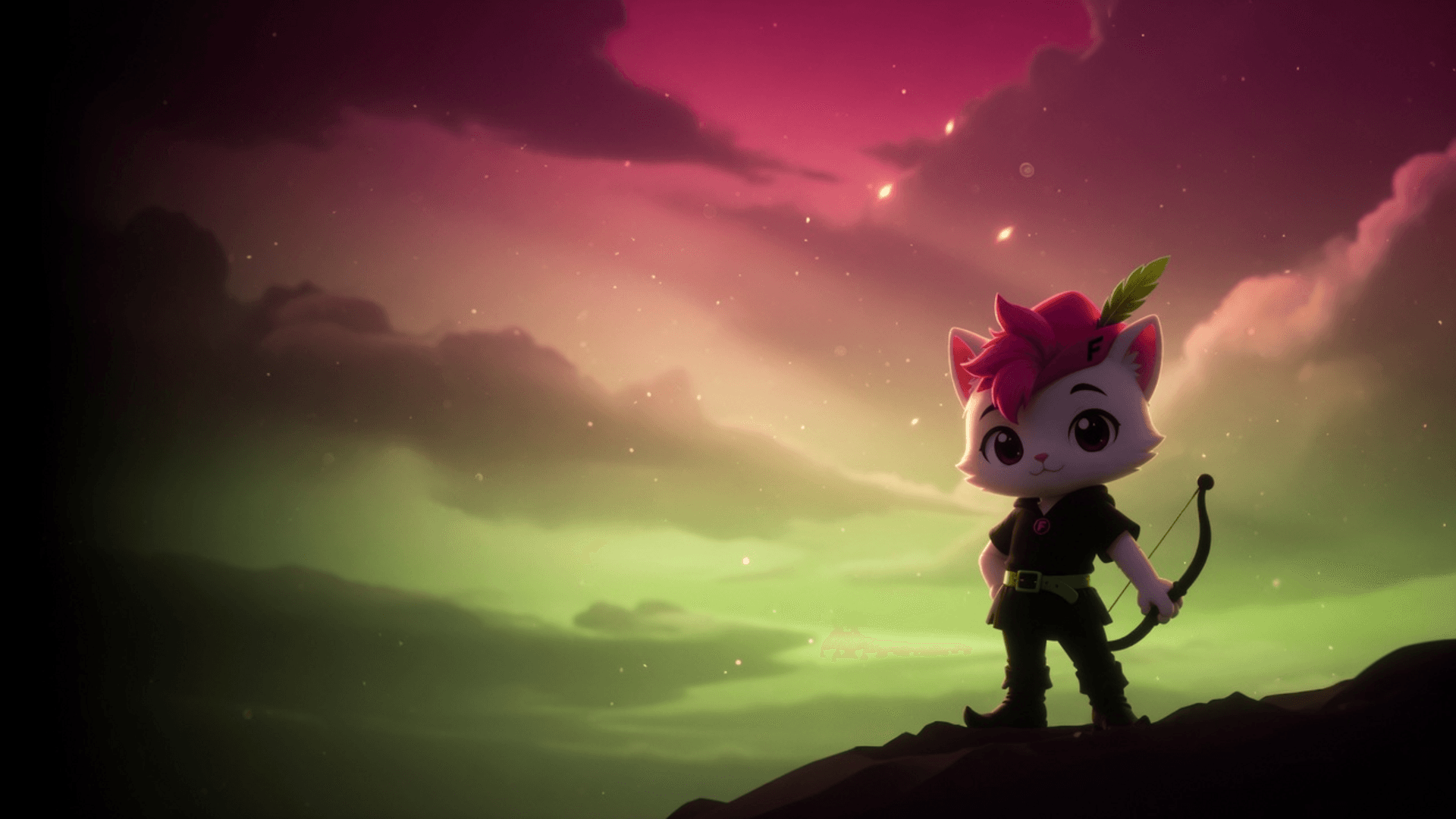 The archer cat on a ridge at dawn